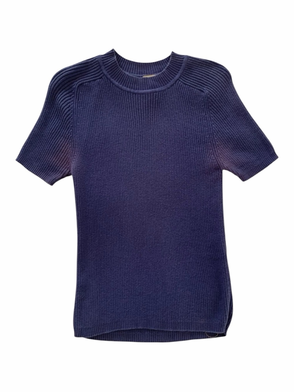 VTG Limited America Knit Top Women M Blue Short Sleeve Turtleneck Mockneck